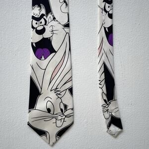 Vtg 90s Looney Tunes by Balancine Silk Tie 1992 Taz Bugs Bunny Cartoon 57"
